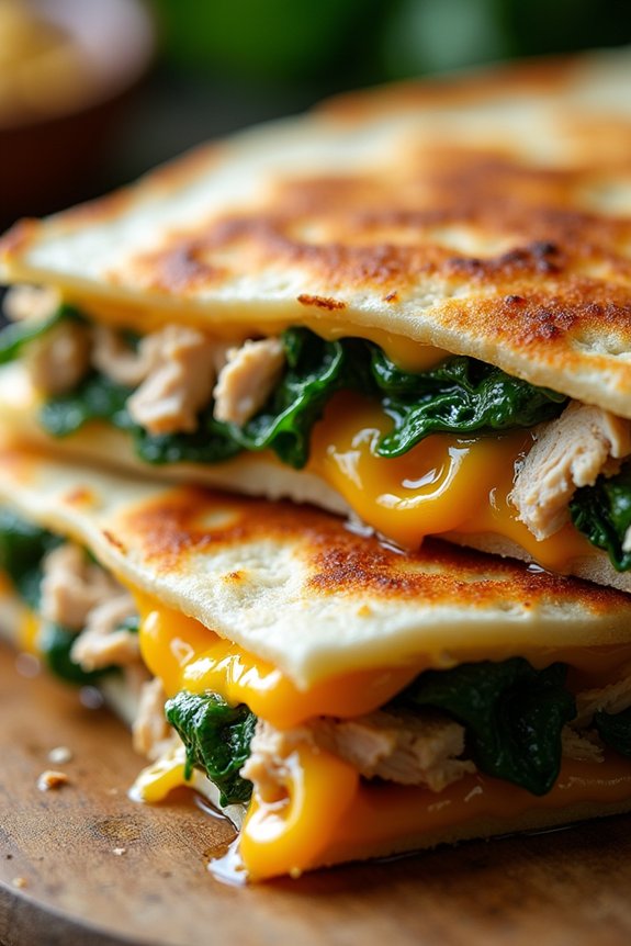delicious chicken spinach quesadillas