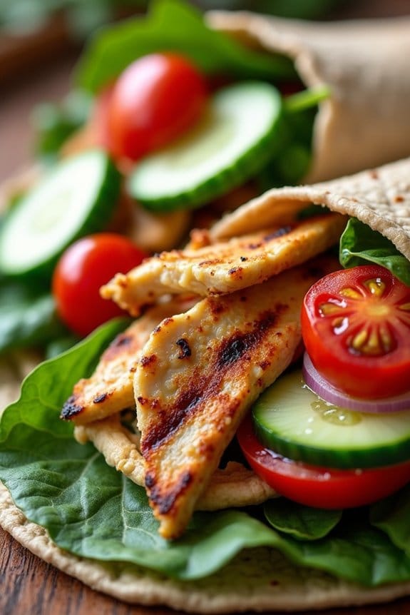 flavorful chicken hummus wraps