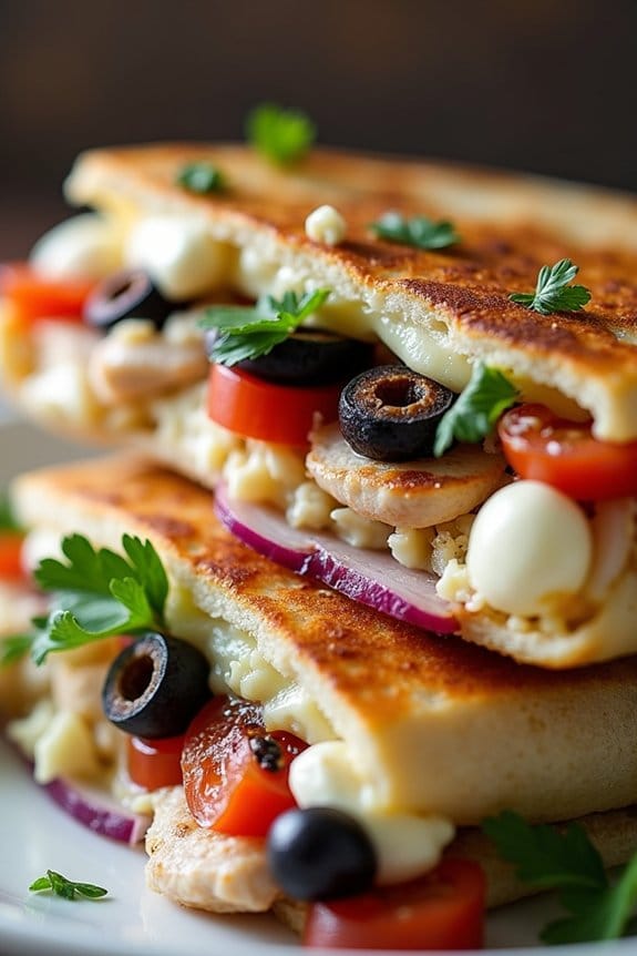 greek inspired cheesy quesadilla