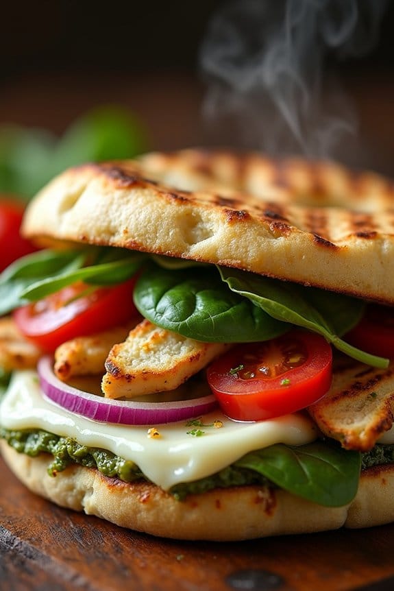 grilled chicken pesto flatbread sandwich