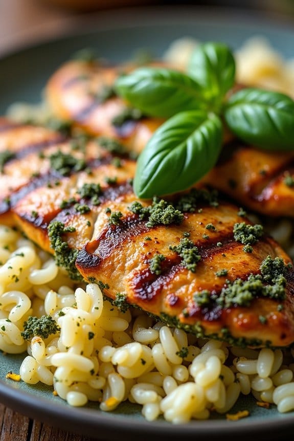 grilled chicken with pesto rice