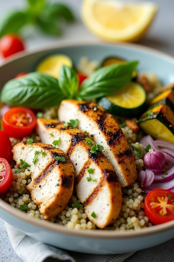 pesto chicken quinoa bowl