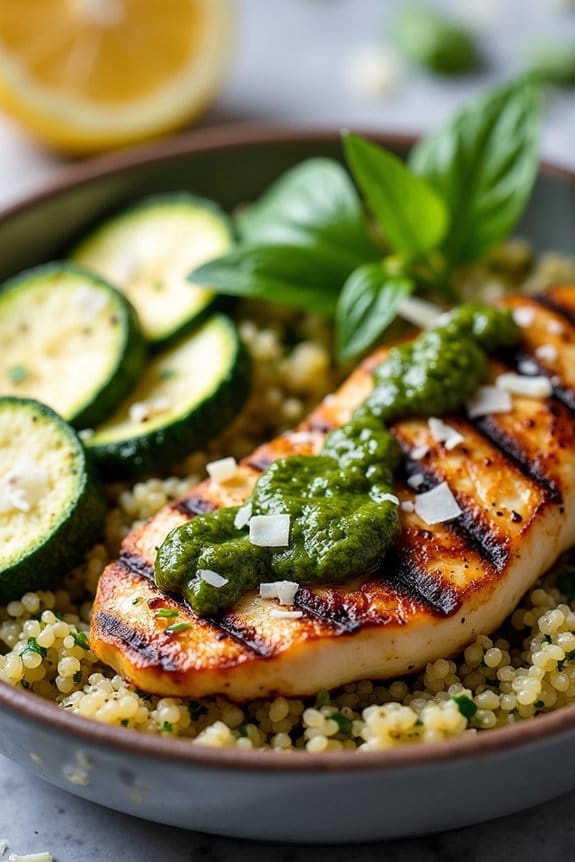 pesto chicken zucchini bowl