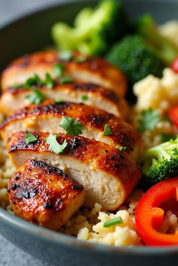 spicy chicken cauliflower rice bowl