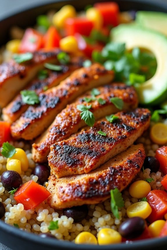 spicy chicken quinoa bowl