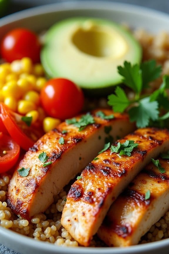 spicy colorful quinoa bowl