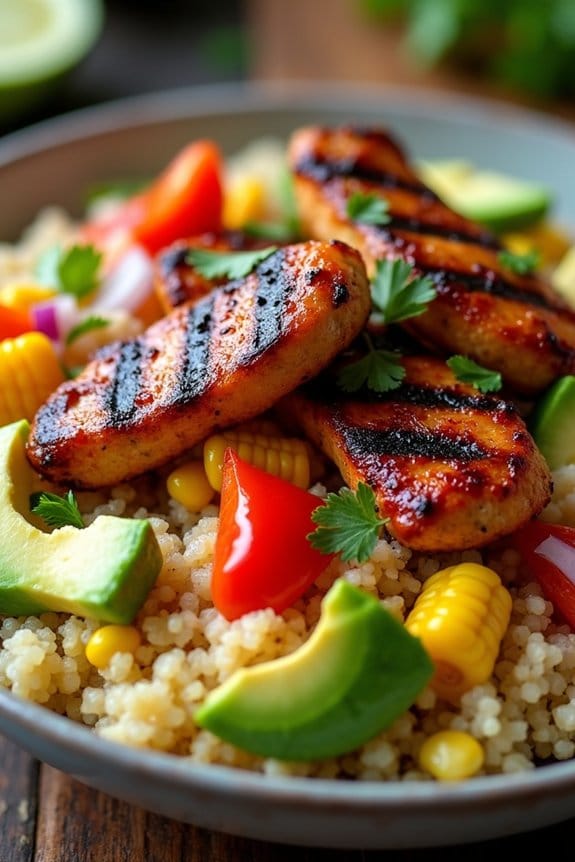 vibrant bbq chicken quinoa bowl