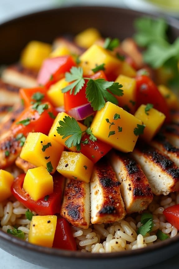 vibrant mango salsa fajita bowl