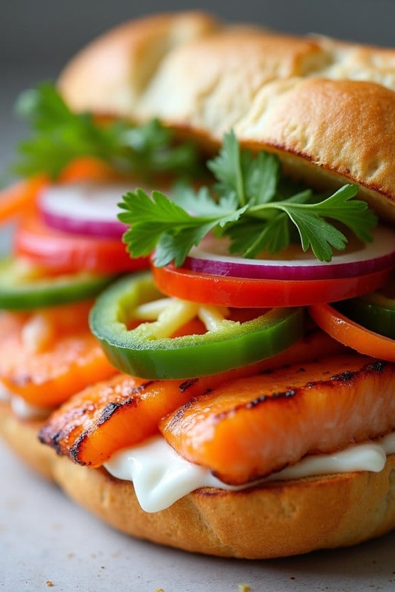 asian inspired grilled salmon sandwich