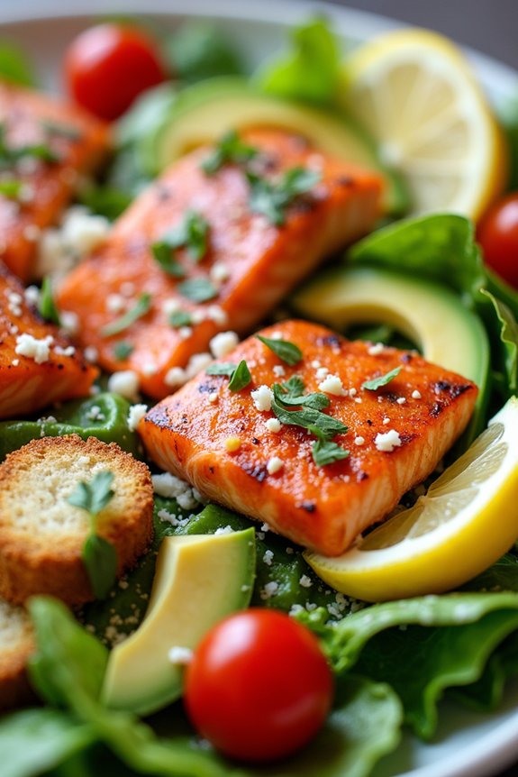 avocado salmon caesar salad