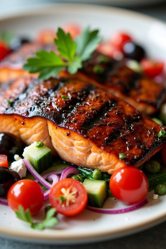 balsamic salmon with salad
