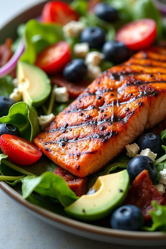 berry boosted grilled salmon salad