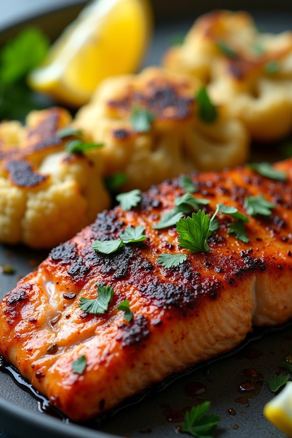 blackened salmon grilled cauliflower
