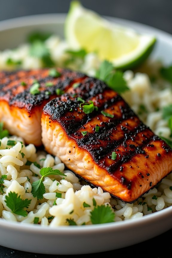 blackened salmon with cilantro rice