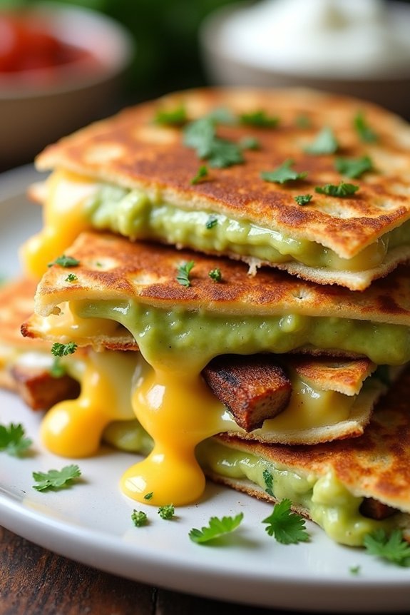 creamy avocado pork quesadillas