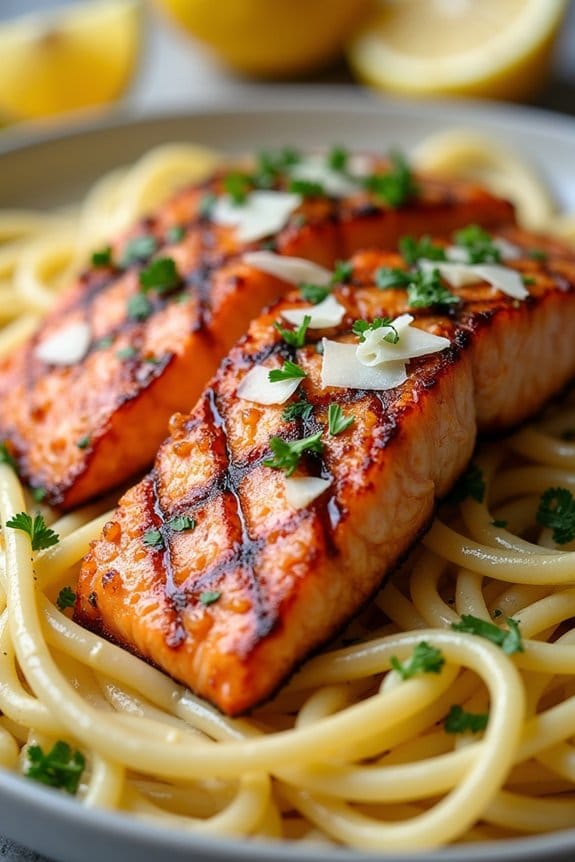 garlic butter salmon linguine delight