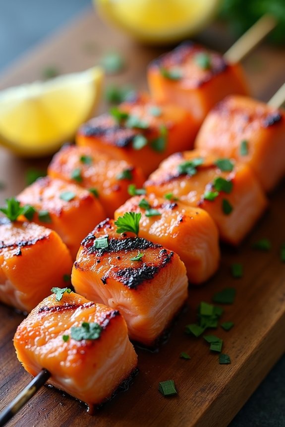 garlic butter salmon skewers