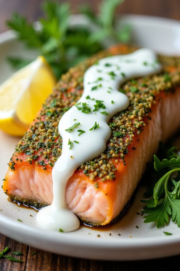 garlic herb salmon with yogurt