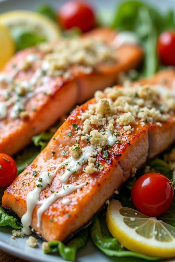 garlic parmesan salmon caesar salad
