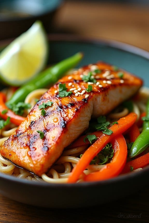 ginger soy salmon noodle bowl