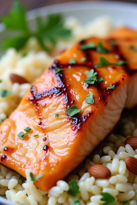 gourmet salmon with almond rice