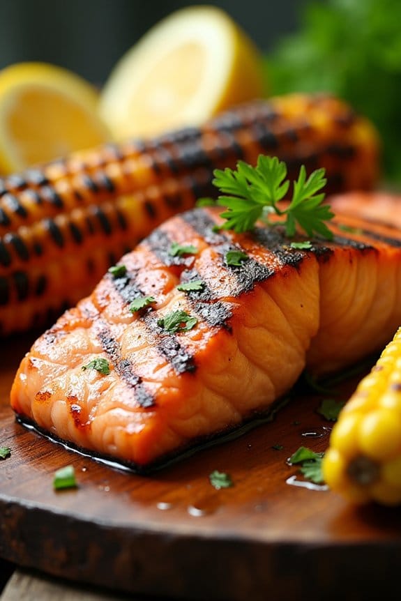 grilled salmon and corn