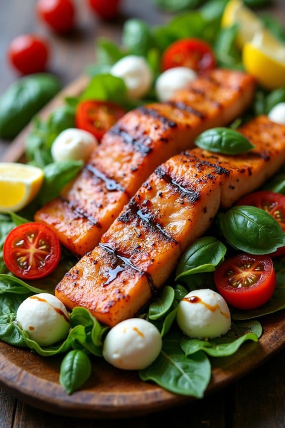 grilled salmon caprese salad