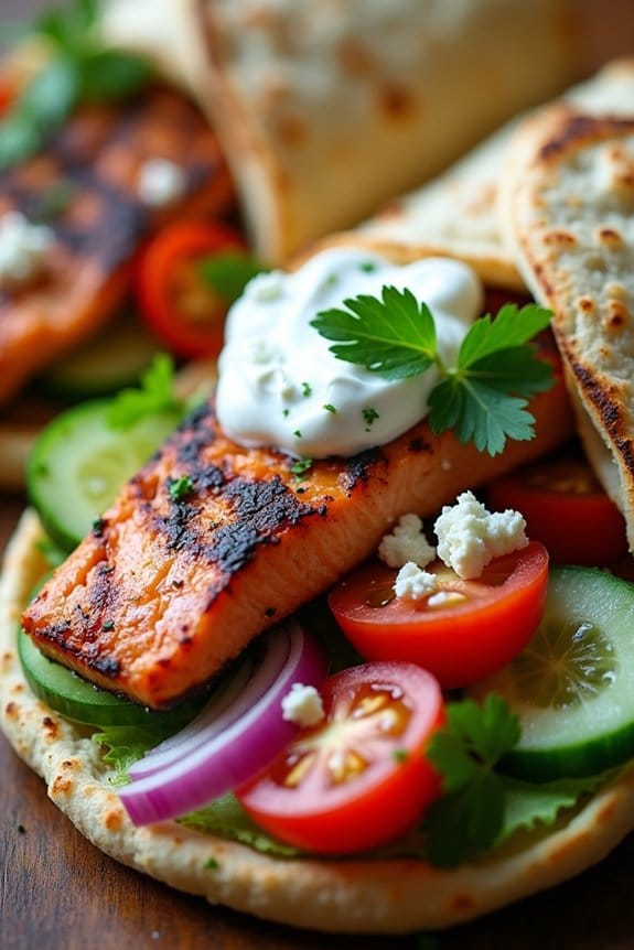 grilled salmon mediterranean pita