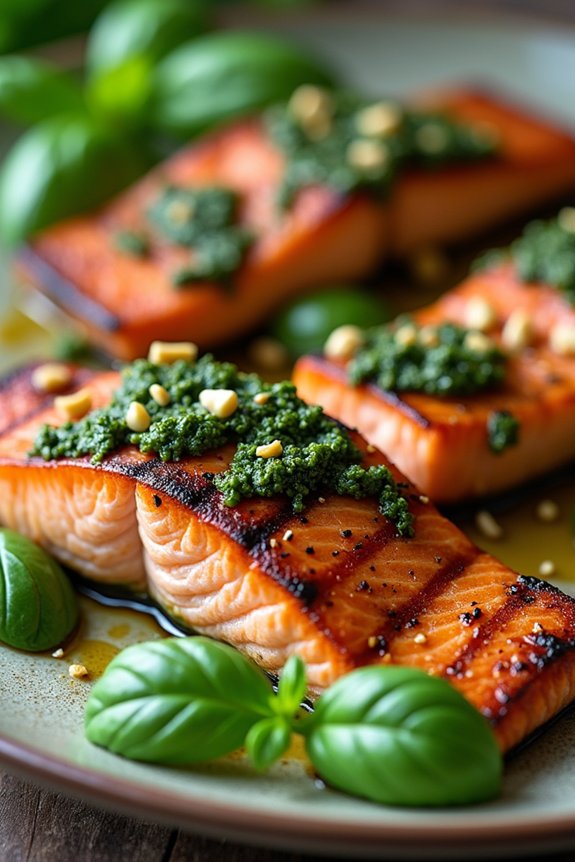 grilled salmon with basil pesto