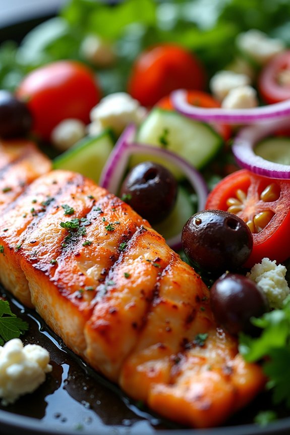 grilled salmon with greek salad