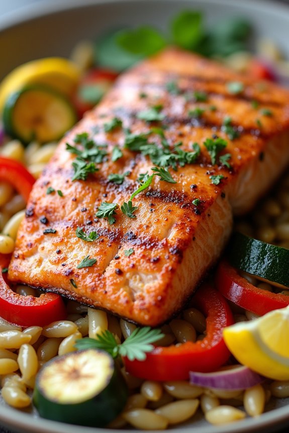 grilled salmon with orzo
