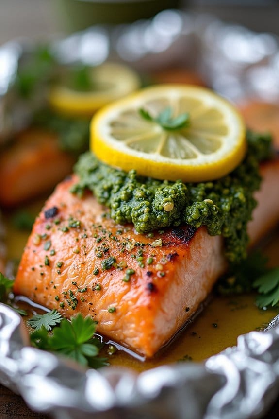 grilled salmon with pesto