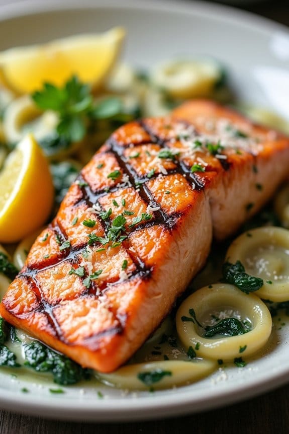 grilled salmon with spinach tortellini
