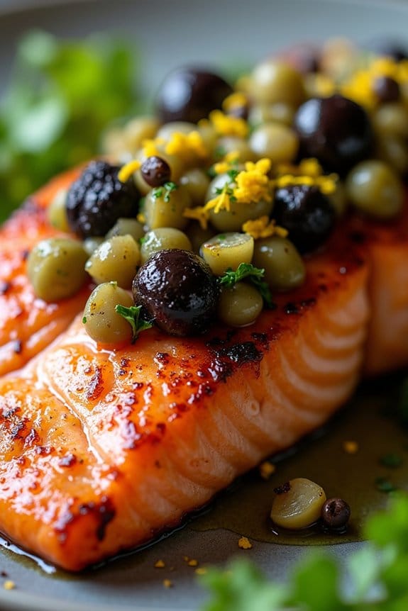 grilled salmon with tapenade