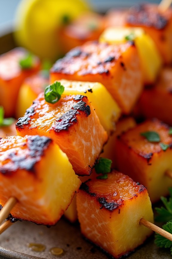grilled sweet savory salmon skewers