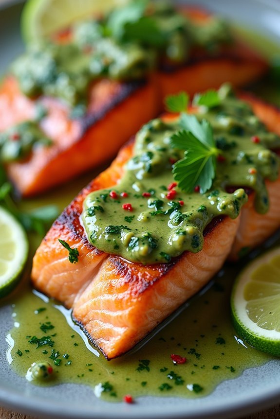 herbed avocado chimichurri salmon