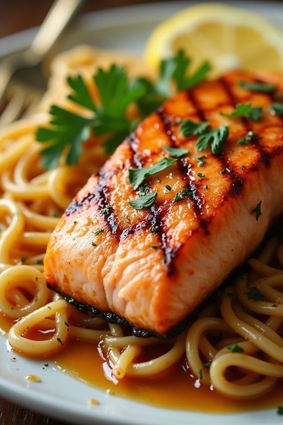 honey garlic salmon noodles