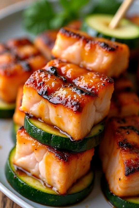 honey garlic salmon skewers