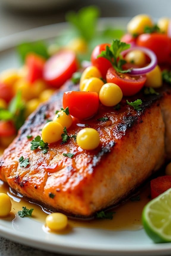 honey garlic salmon with salsa