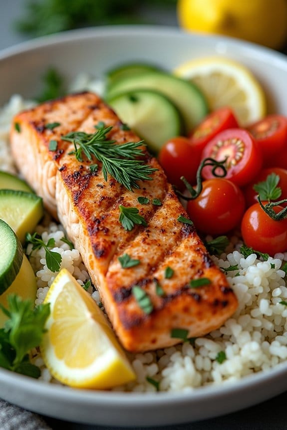 lemon herb grilled salmon bowl