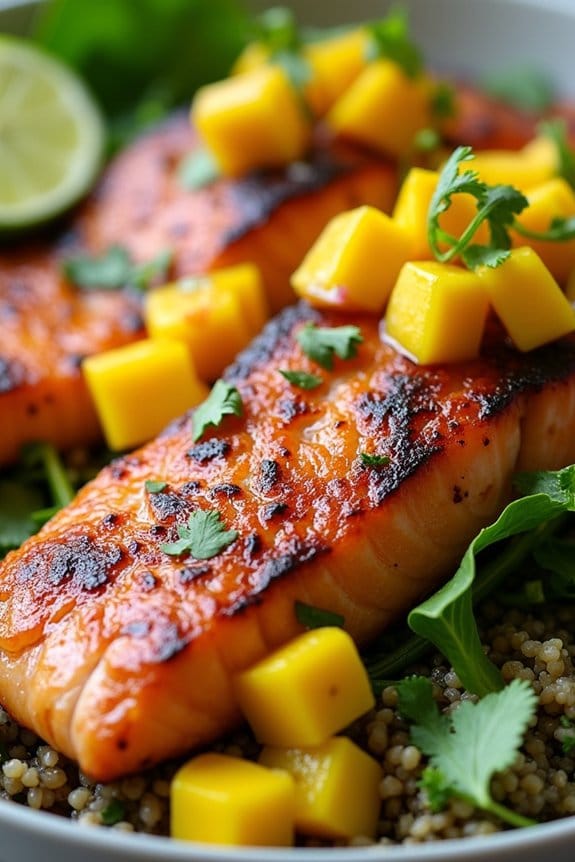 mango salsa grilled salmon bowl