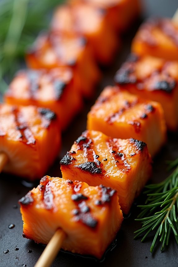 maple glazed salmon skewers