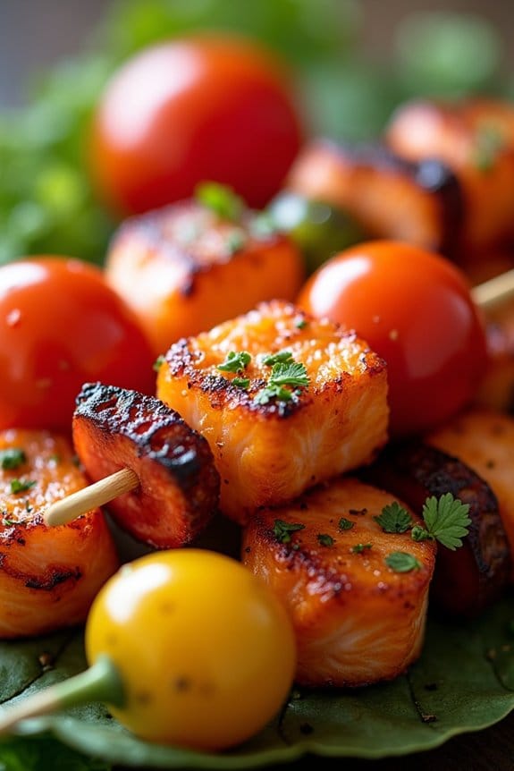 maple herb salmon skewers