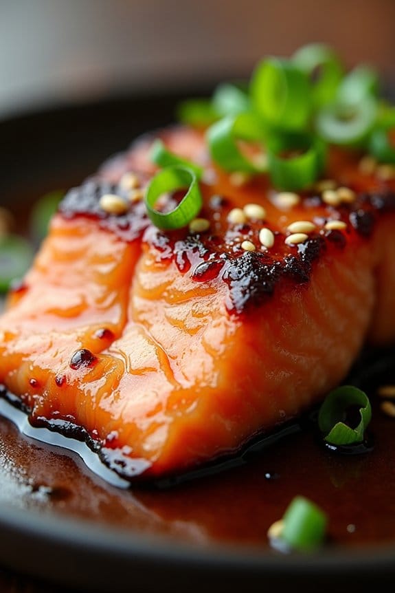 maple miso salmon with crisp edges