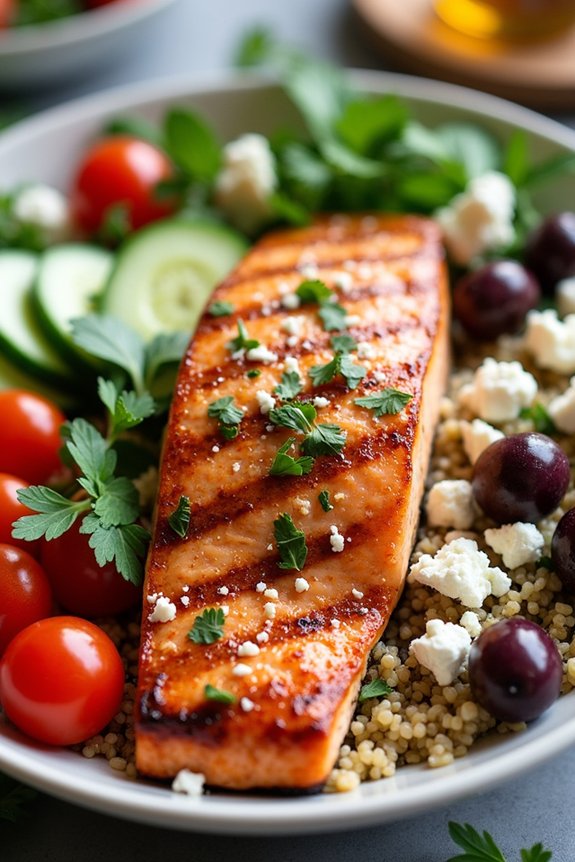 mediterranean salmon quinoa bowl