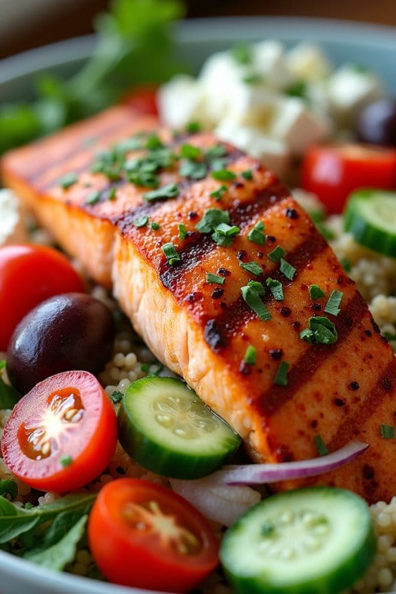 mediterranean salmon quinoa bowl