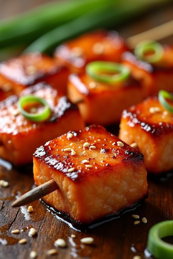 miso glazed grilled salmon skewers