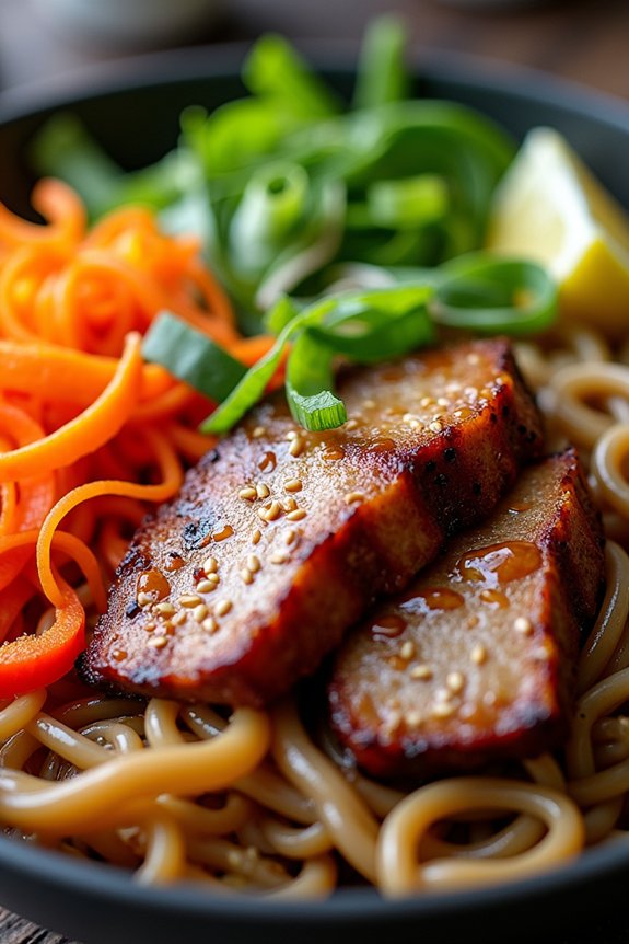 miso glazed pork soba bowl