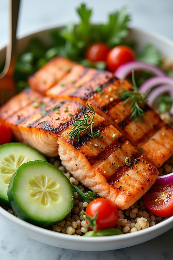 nutritious salmon quinoa bowl