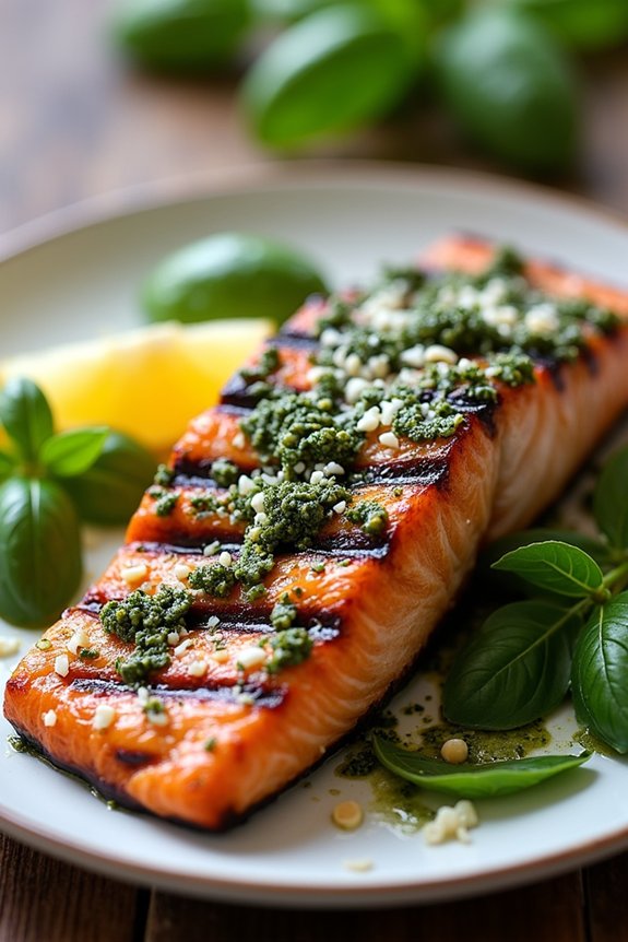 pesto marinated grilled salmon